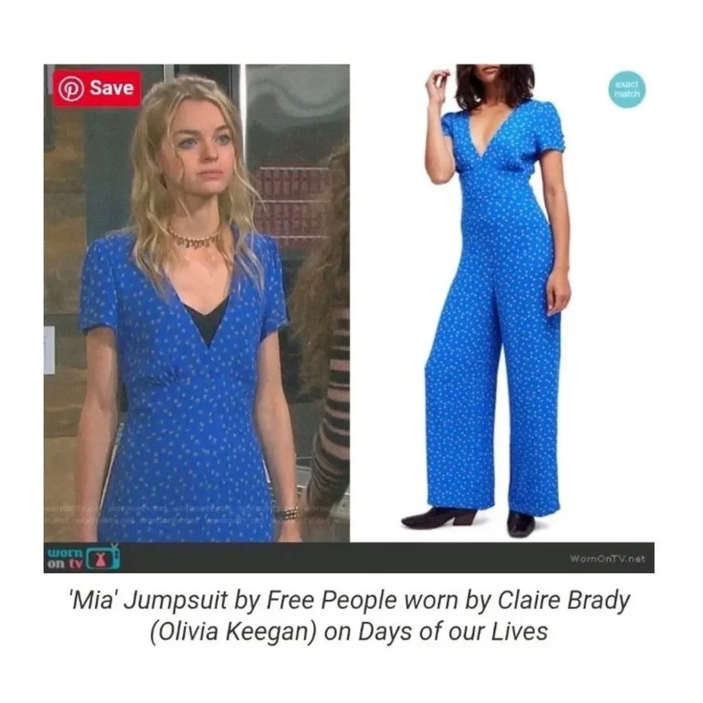 Free People Cobalt Blue Polka Dot Wide-Leg Jumpsuit - Picture 3 of 12